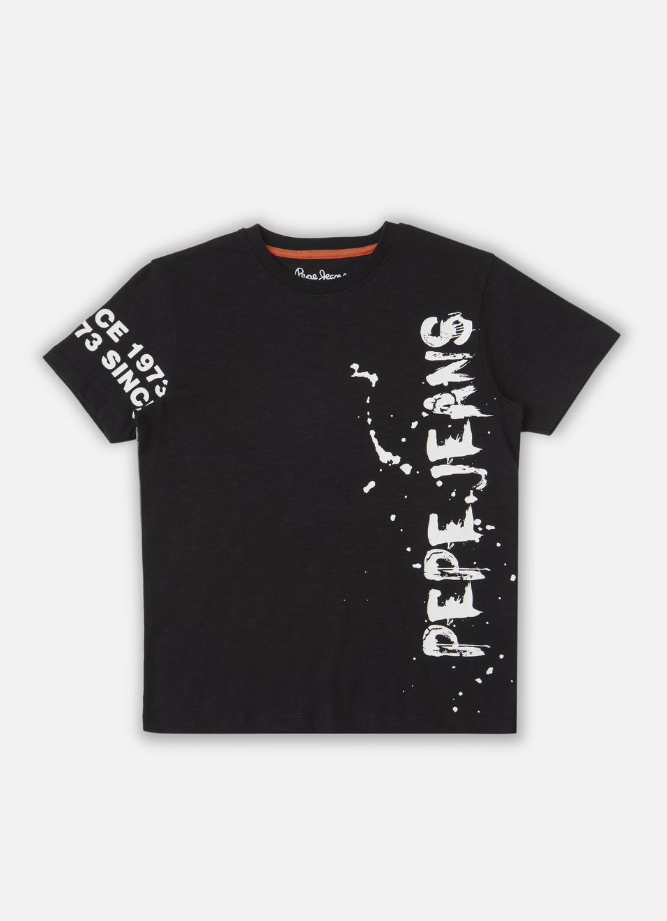Boys Black Distressed Print Short Sleeve T-shirt, , large image number 0