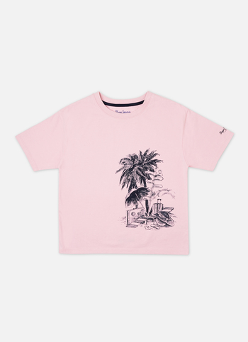 Boys Pink Beach Inspired Print Short Sleeve T-shirt