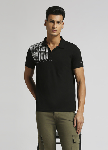 Black Trendy Graphic Print Short Sleeve Polo 