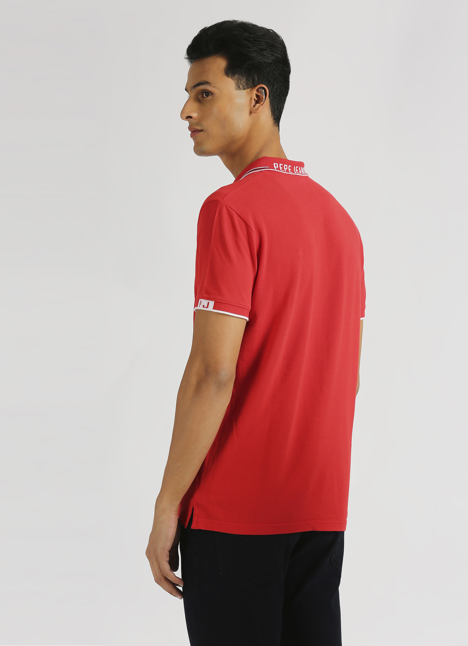 Red Solid Ribbed Collar Polo, , large image number 2