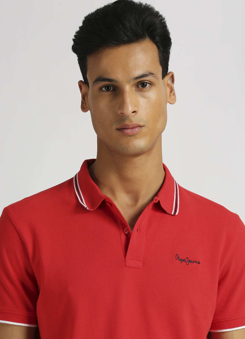 Red Solid Ribbed Collar Polo, , large image number 4