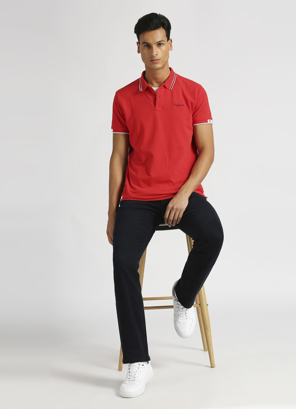 Red Solid Ribbed Collar Polo, , large image number 5