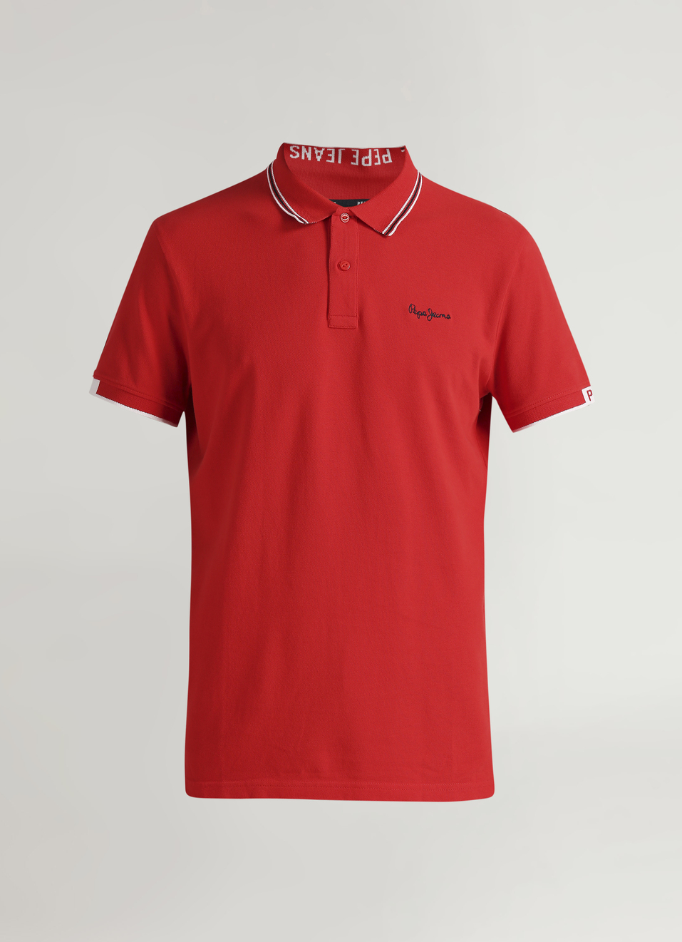 Red Solid Ribbed Collar Polo, , large image number 6