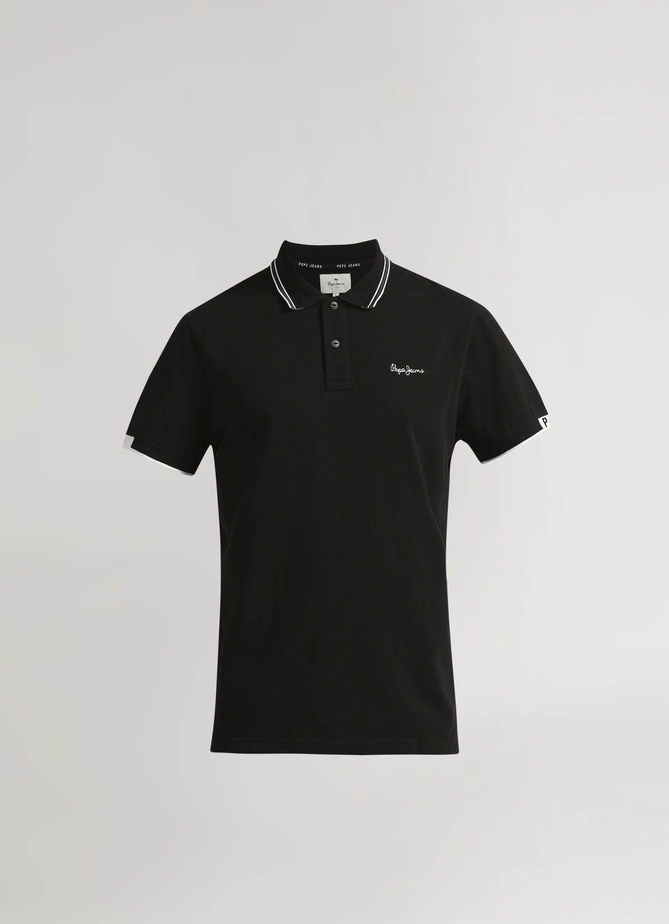 Black Solid Ribbed Collar Polo, , large image number 6