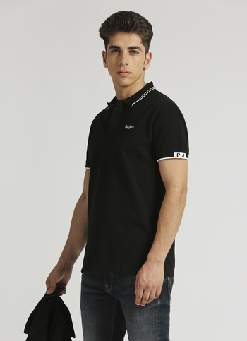 Black Solid Ribbed Collar Polo