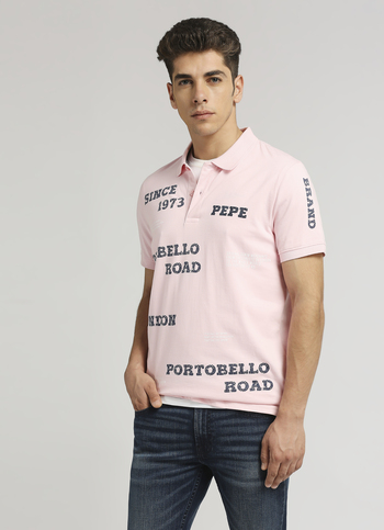 Pink Typographic Print Short Sleeve Polo
