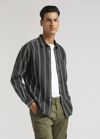 Black Yarn Dyed Sulphur Stripes Long Sleeve Shirt
