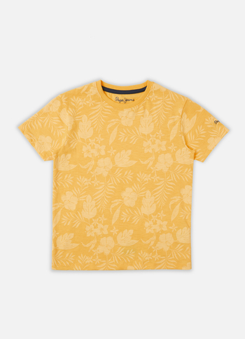 Boys Gold Tropical Print Short Sleeve T-shirt