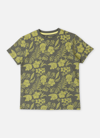 Boys Military Green Tropical Print Short Sleeve T-shirt