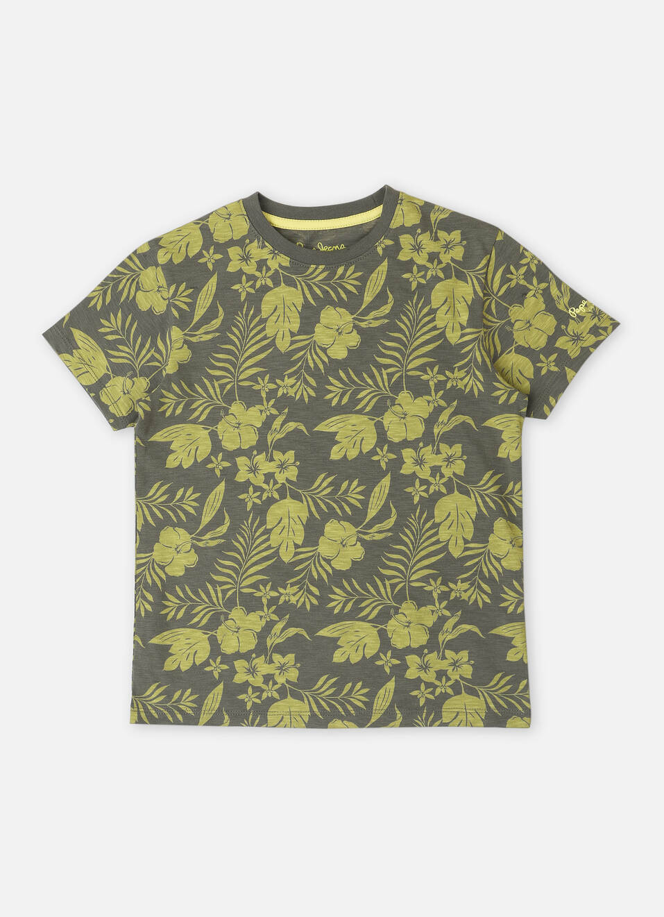Boys Military Green Tropical Print Short Sleeve T-shirt, , large image number 0