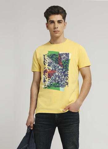 Yellow Typographic Tonal Puff Print Short Sleeve T-shirt