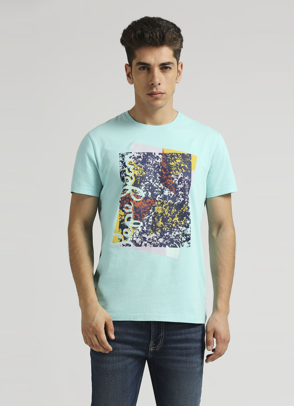 Sea Green Typographic Tonal Puff Print Short Sleeve T-shirt, , large image number 1