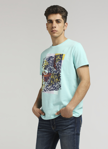 Sea Green Typographic Tonal Puff Print Short Sleeve T-shirt
