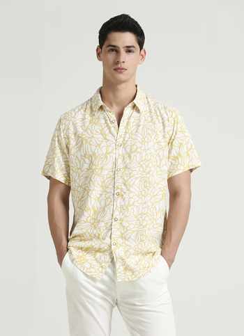 Yellow All Over Print Trendy Short Sleeve Shirt