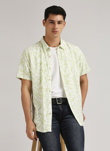 Mint All Over Print Trendy Short Sleeve Shirt