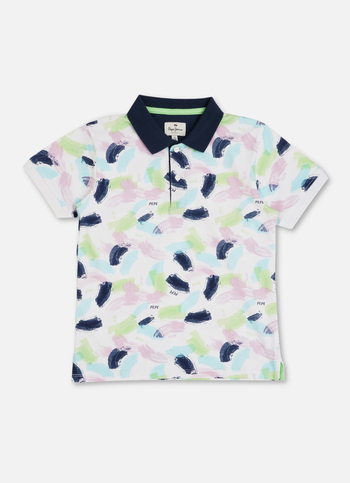 Boys Ocean Blue Brush Stroke Inspired Print Polo