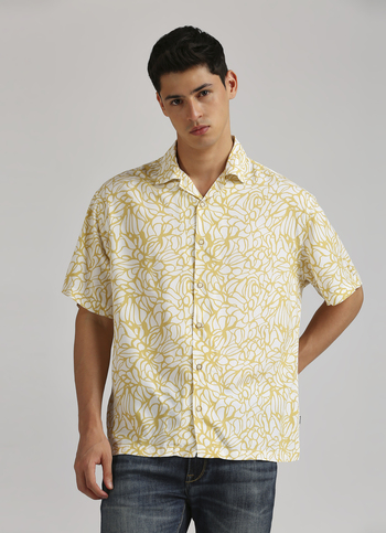 Yellow All Over Print Resort Collar Trendy Short Sleeve Shirt