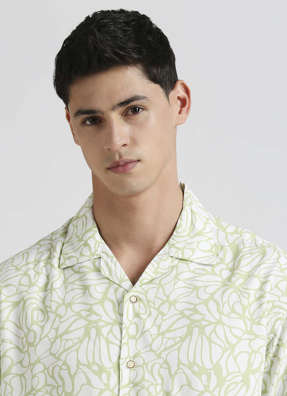 Mint All Over Print Resort Collar Trendy Short Sleeve Shirt, , large image number 4