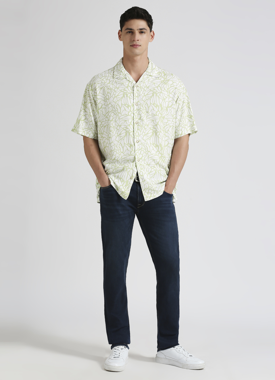 Mint All Over Print Resort Collar Trendy Short Sleeve Shirt, , large image number 5