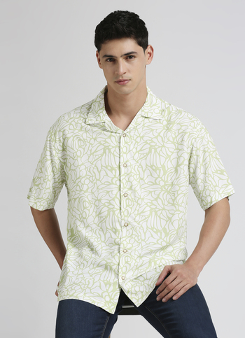Mint All Over Print Resort Collar Trendy Short Sleeve Shirt