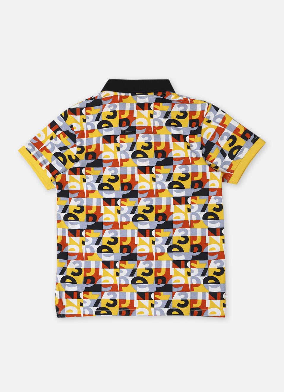 Boys Yellow Typographic Print Ribbed Collar Polo, , large image number 1