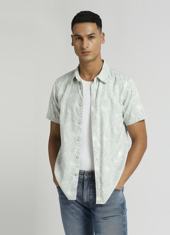 Mint Botanical Print Short Sleeve Shirt