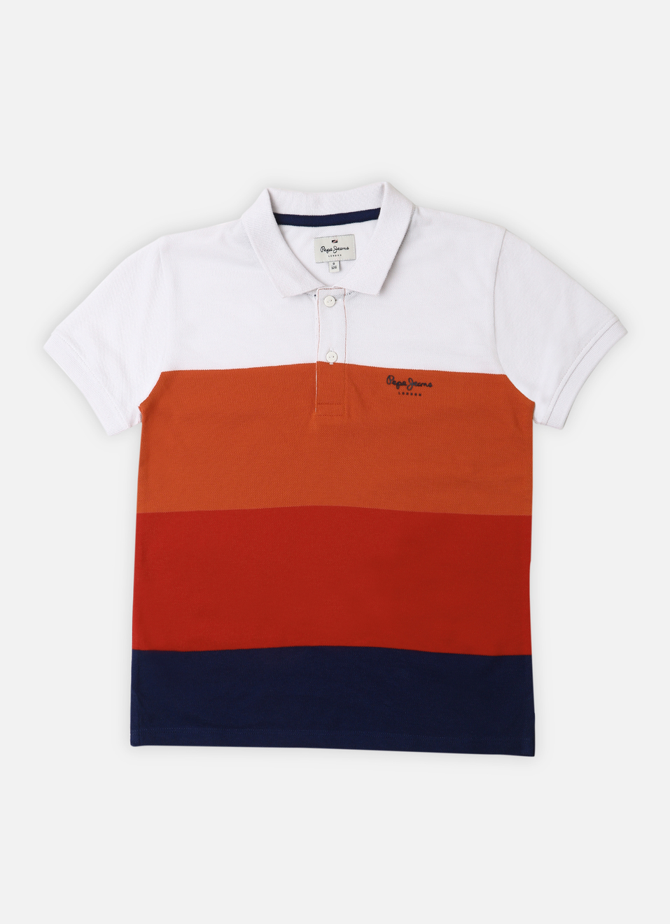 Boys Orange Engineered Stripes Pique Polo, , large image number 0