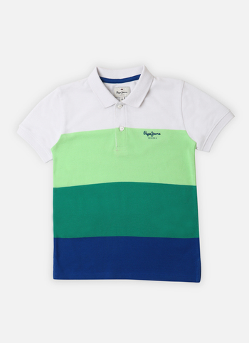 Boys Green Engineered Stripes Pique Polo