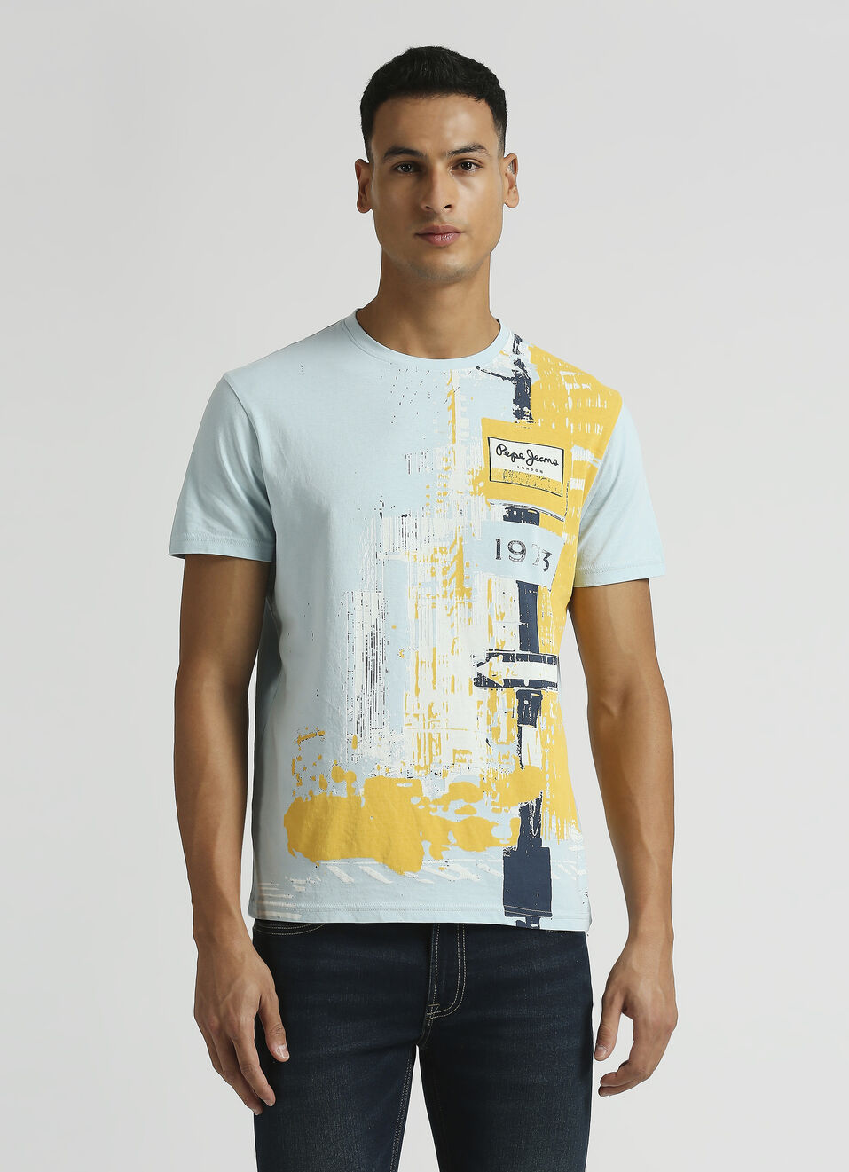 Sea Blue Graphic Print Short Sleeve T-shirt, , large image number 1