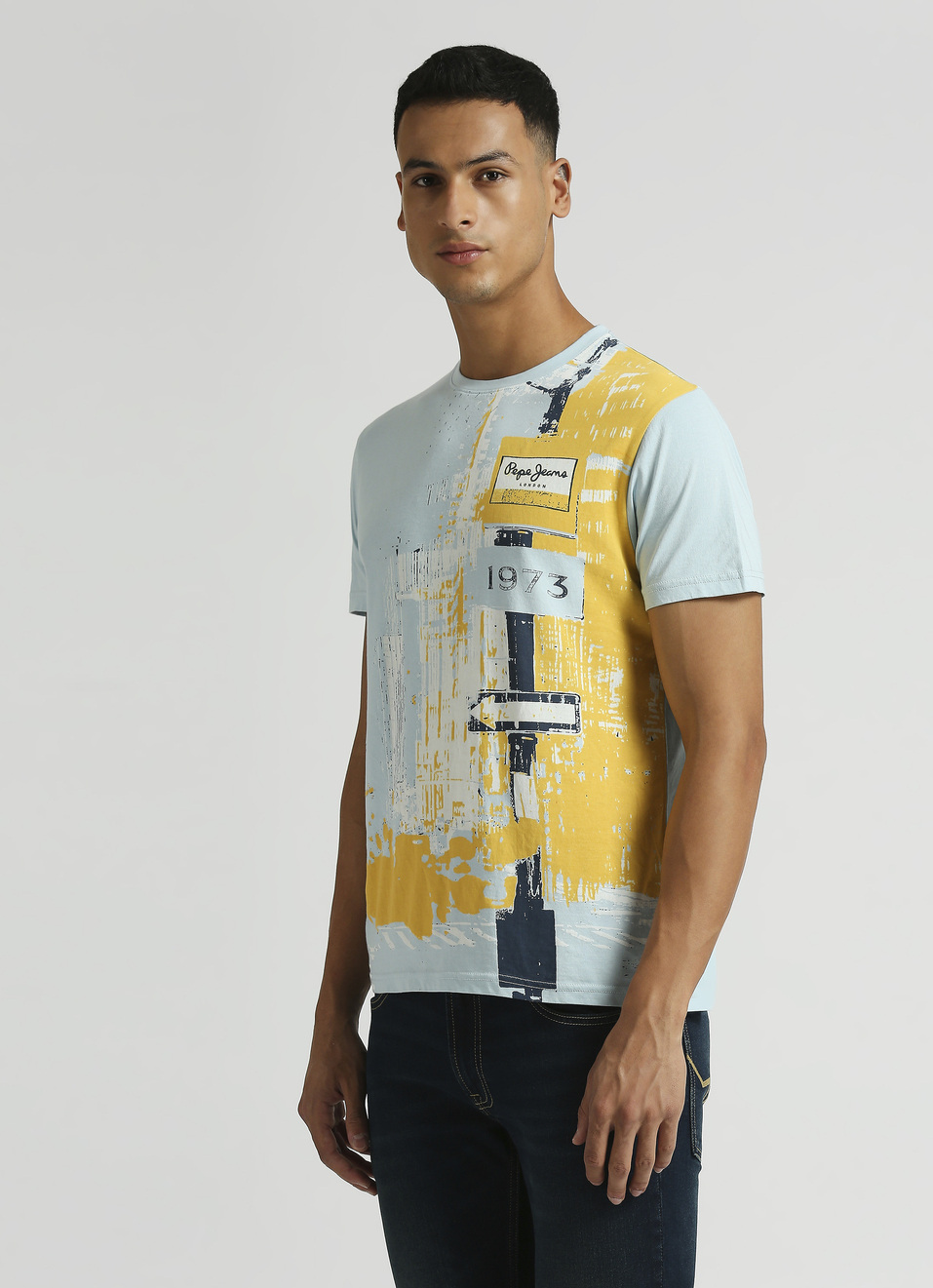 Sea Blue Graphic Print Short Sleeve T-shirt, , large image number 3