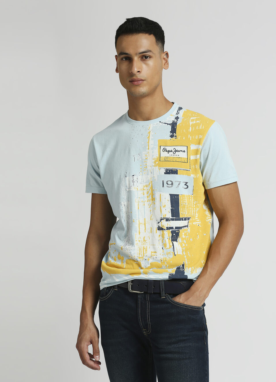 Sea Blue Graphic Print Short Sleeve T-shirt, , large image number 0