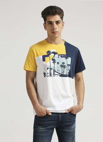 Yellow Tropical Print Colour Blocked Short Sleeve T-shirt