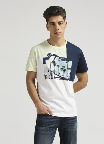 Green Tropical Print Colour Blocked Short Sleeve T-shirt