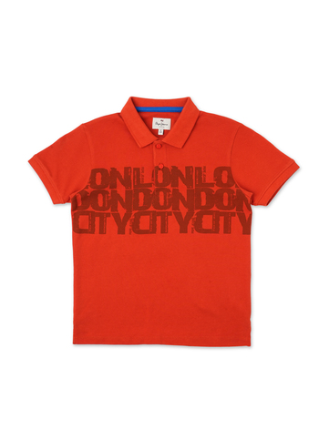 Boys Burnt Orange Typographic Print Short Sleeve Polo