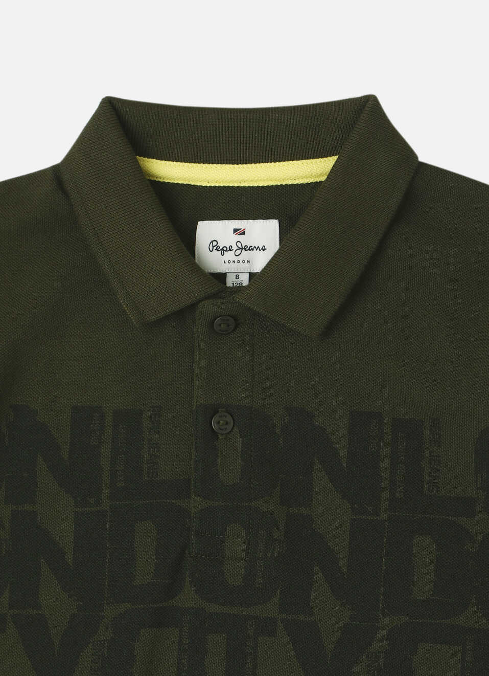 Boys Military Green Typographic Print Short Sleeve Polo, , large image number 2
