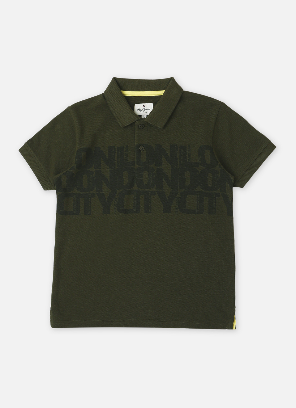 Boys Military Green Typographic Print Short Sleeve Polo, , large image number 0