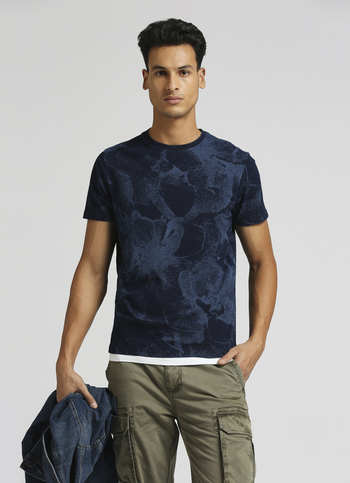Laser Print Indigo Short Sleeve T-shirt