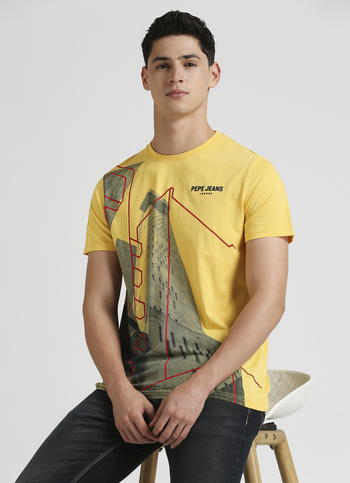 Yellow Dimensional Graphic Print Short Sleeve T-shirt