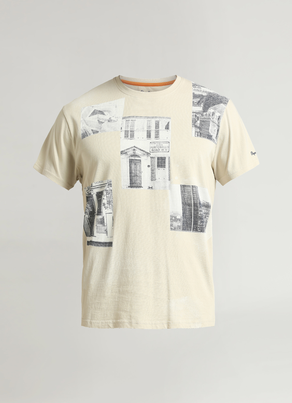 Beige Photographic Print Short Sleeve T-shirt, , large image number 6