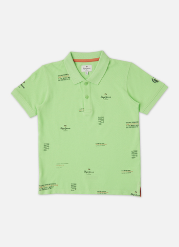 Boys Green Typographic Print Short Sleeve Polo