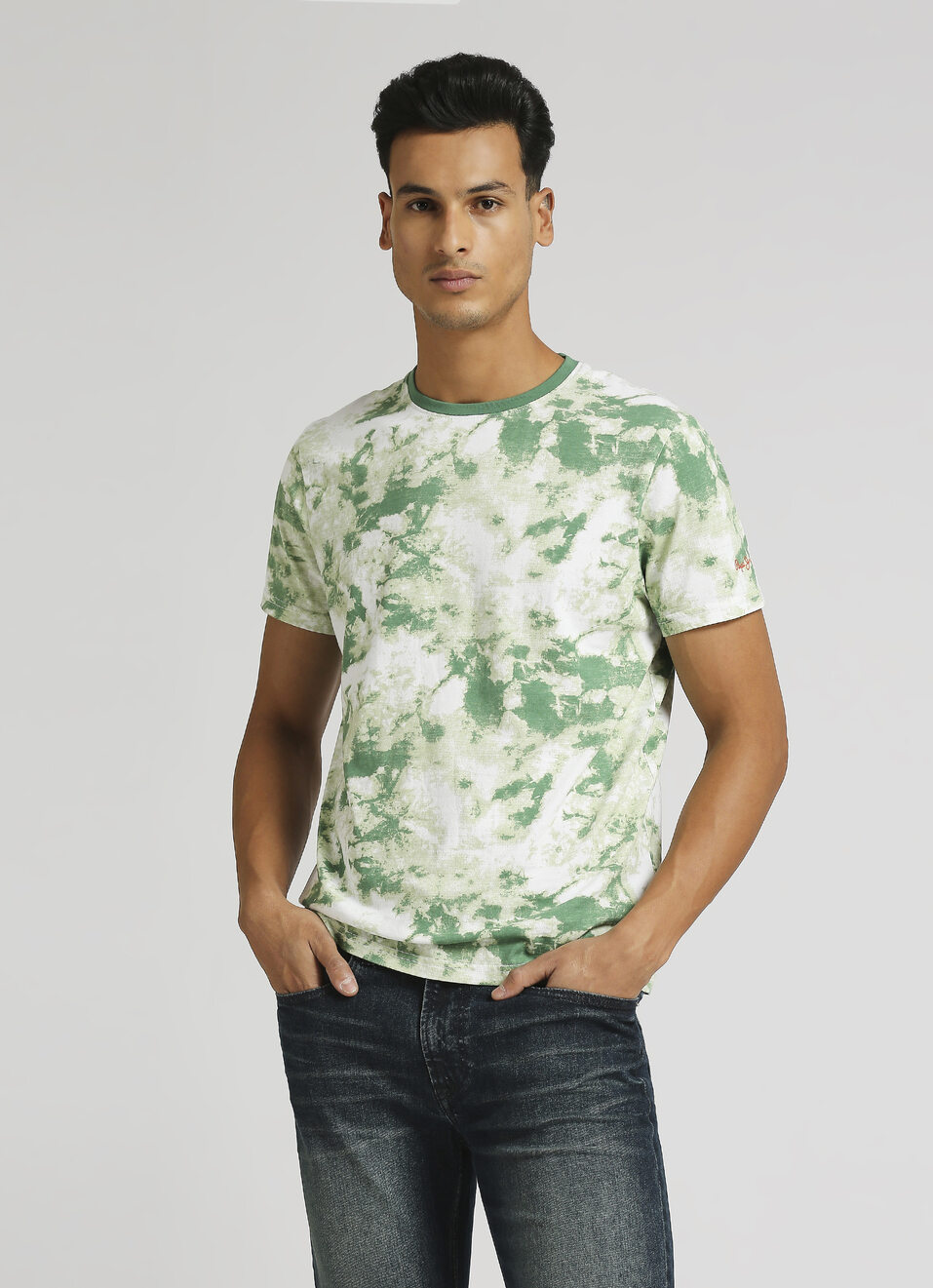 Green Tie And Dye Print Short Sleeve T-shirt, , large image number 0