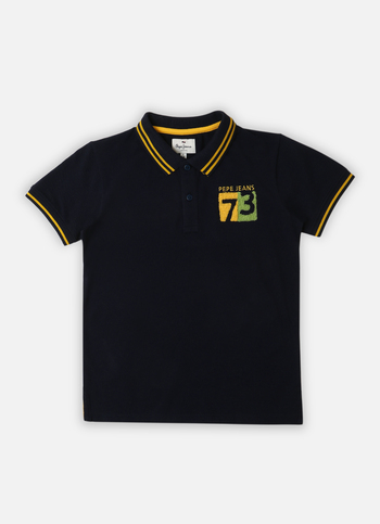 Boys Navy Chenille Embroidery Logo Pique Short Sleeve Polo