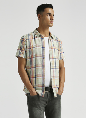 Lime Yarn Dyed Summer Checks Short Sleeve Shirt