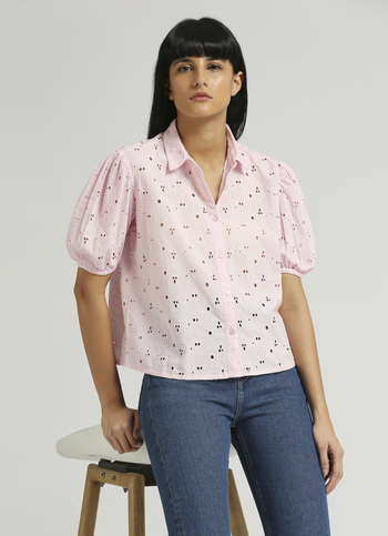 Pink Schiffli Puff Sleeve Shirt