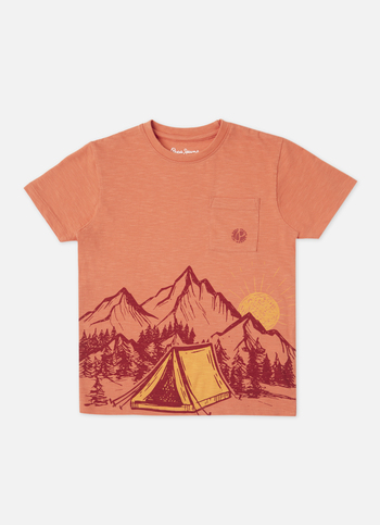 Boys Peach Orange Graphic Print Short Sleeve T-shirt