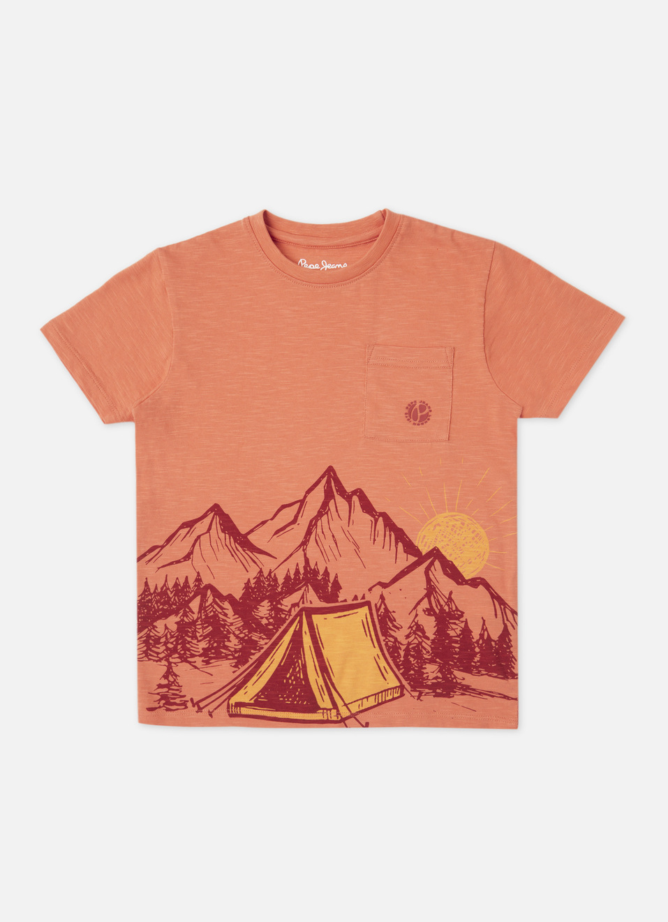 Boys Peach Orange Graphic Print Short Sleeve T-shirt, , large image number 0