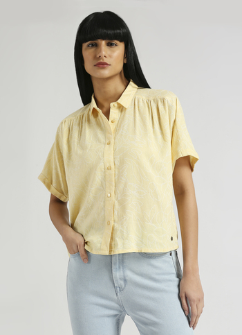 Yellow Floral Printed Extended Sleeve Shirt