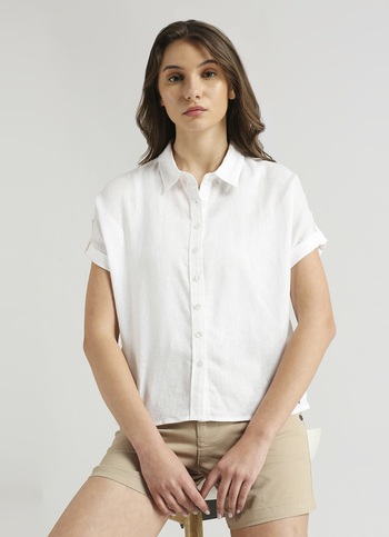 White Linen Epaulette Extended Sleeve Shirt