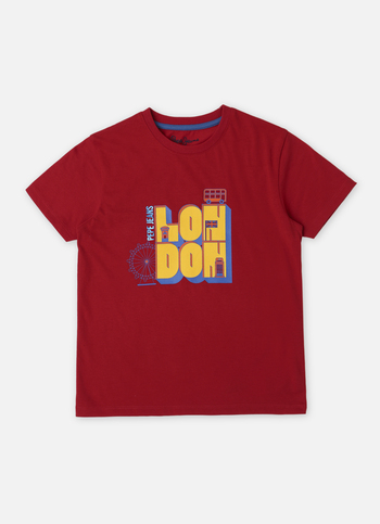 Boys Red London City Inspired Print Short Sleeve T-shirt