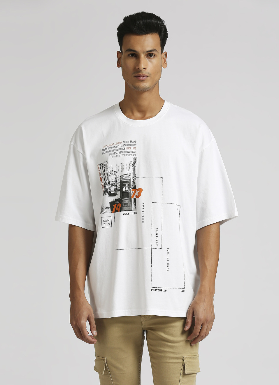 White Oversized Photographic Print Short Sleeve T-shirt, , large image number 1